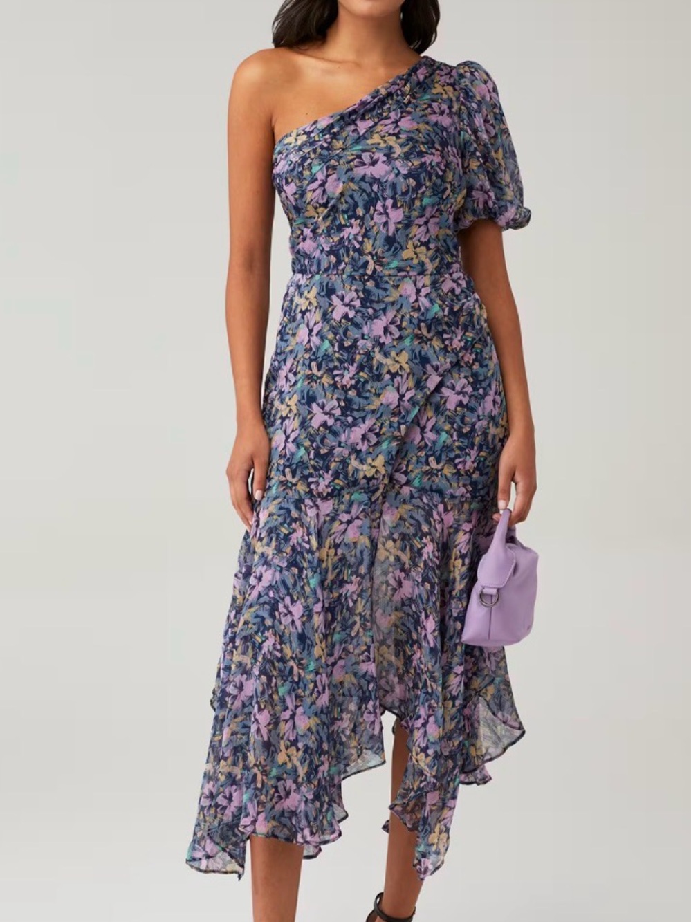 ASTR Santorini Dress- Floral One-Shoulder Midi Dress